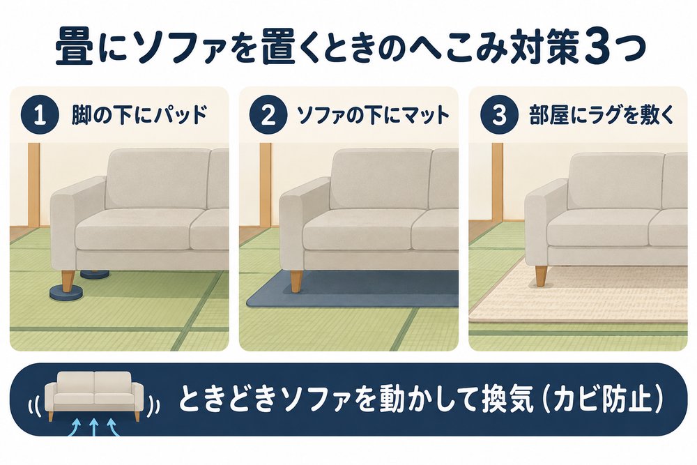 畳にソファを置くときのへこみ対策3つ