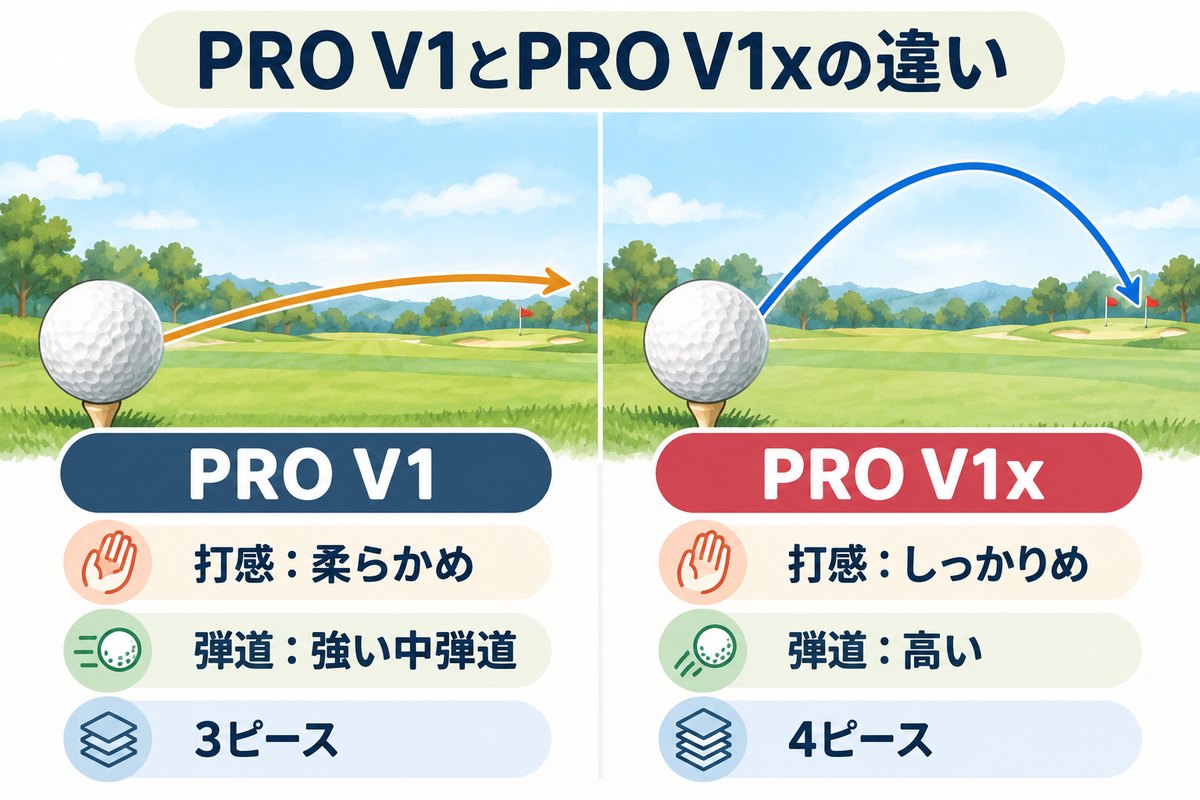 PRO V1とPRO V1xの違い（打感・弾道・構造）