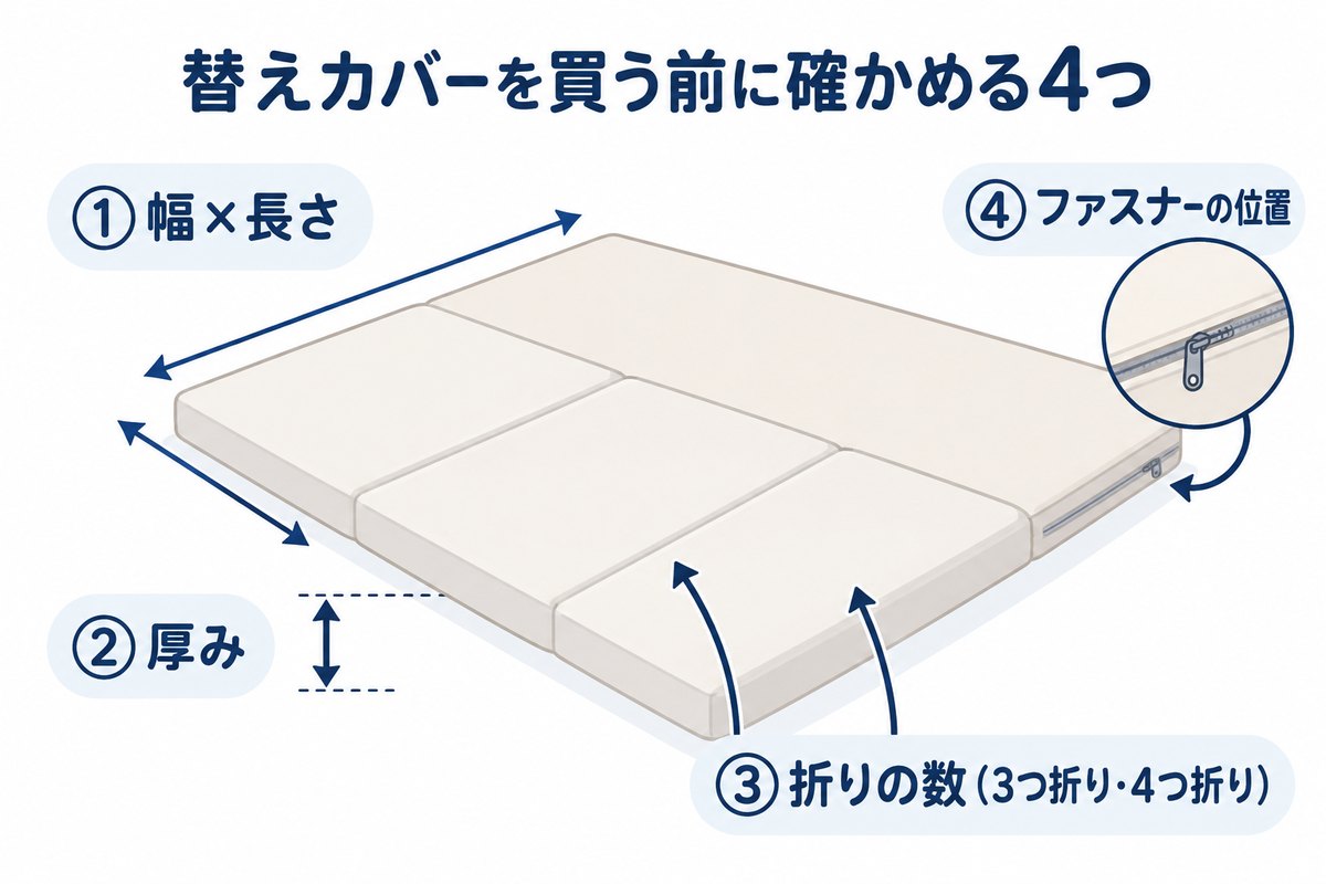 ソファマットレスの替えカバーを買う前に確かめる4つ（幅×長さ・厚み・折りの数・ファスナーの位置）
