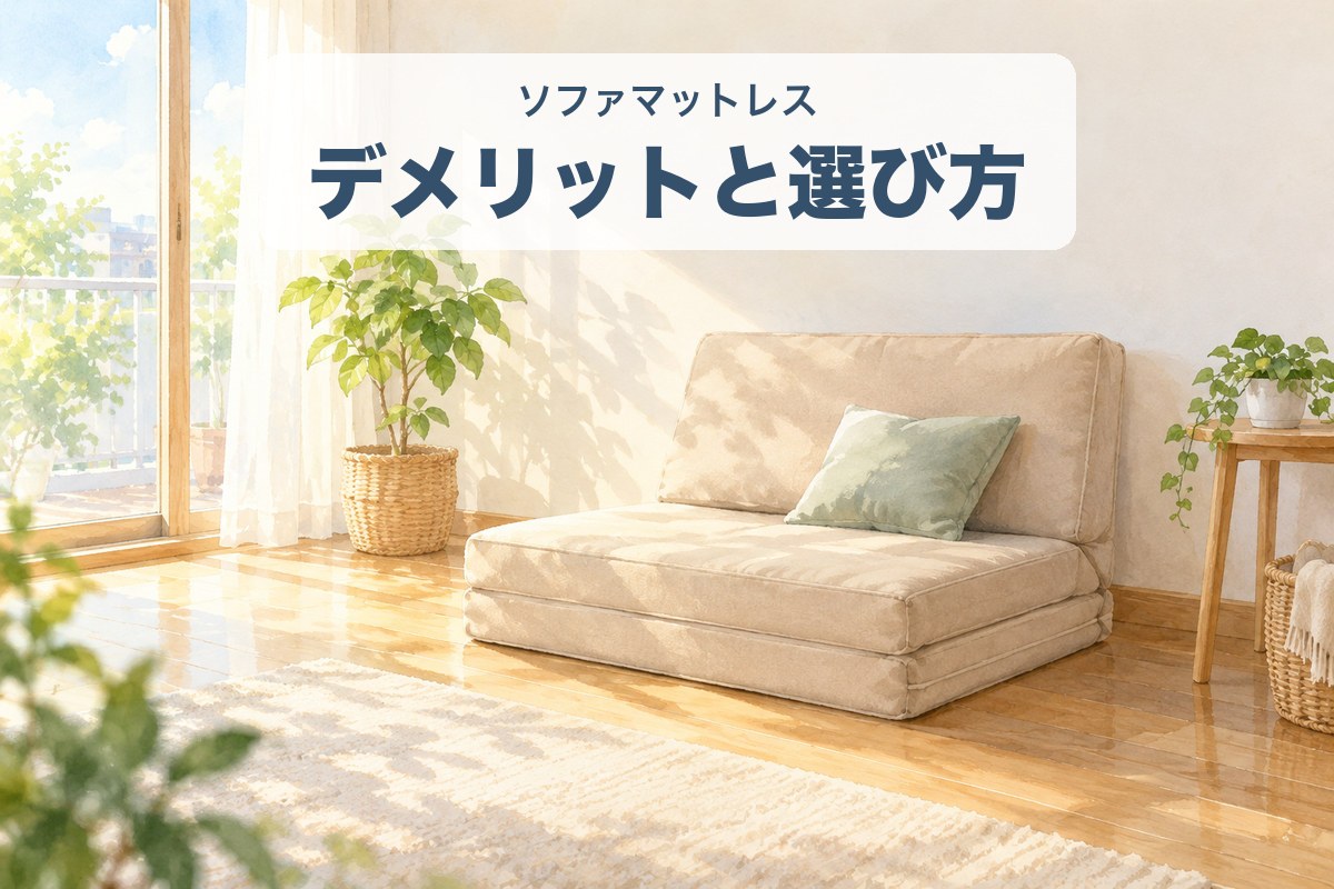 ソファマットレスのデメリット（部屋に置いた三つ折りのソファマットレス）