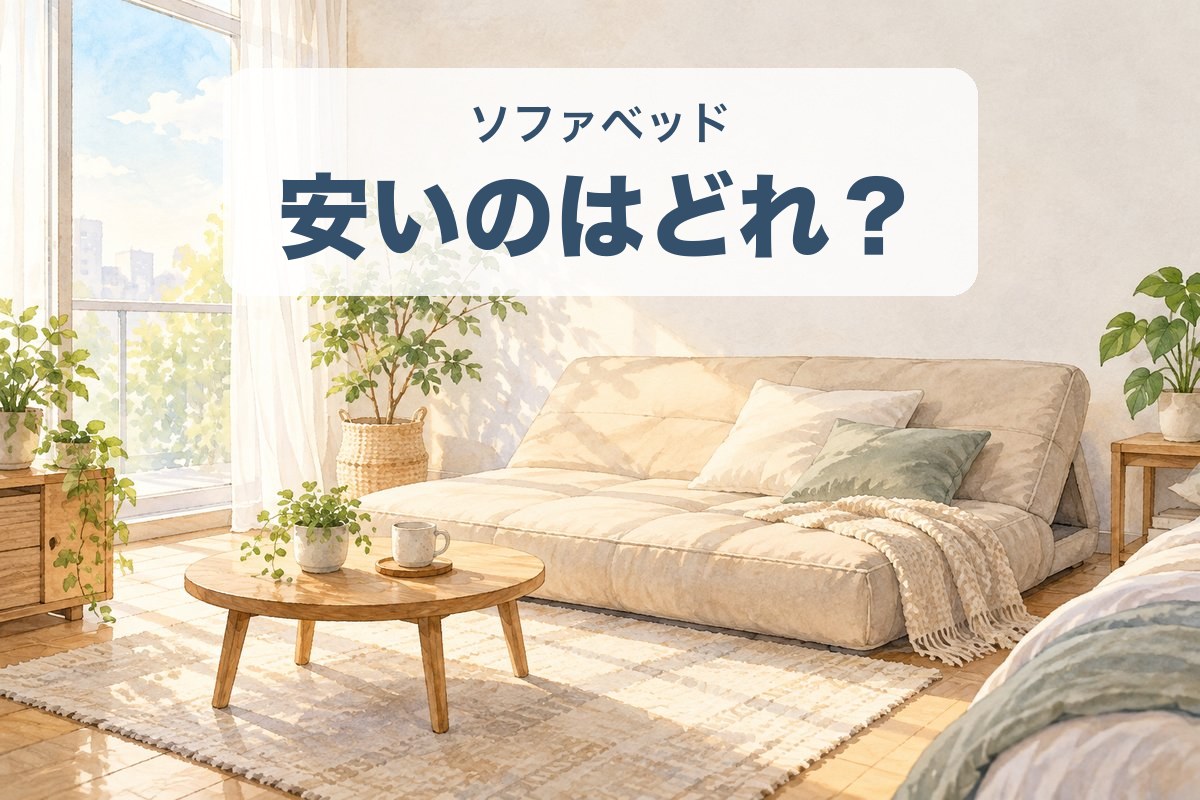 ソファベッドの安いのはどれ　ワンルームのローソファ型ソファベッドのイラスト